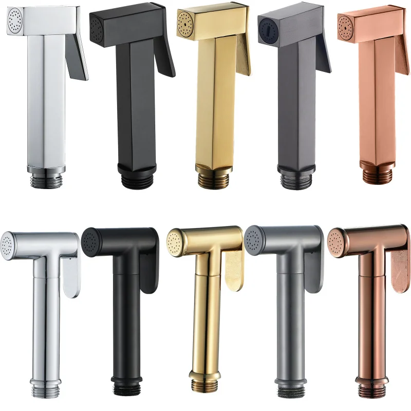 

Gold Square Handheld Bidet Nozzle Matte Black Bathroom Bidet Faucet Bathroom Accessories