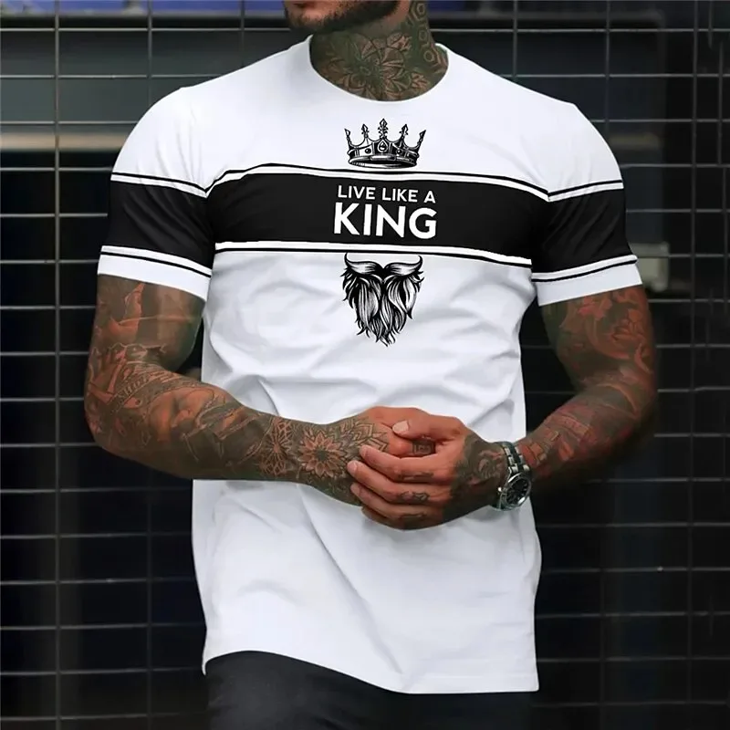 

Funny Letter Print T Shirt For Men Casual O-neck Short Sleeve Top Fashion 3D Crown Pattern Tee Summer Hot Sale Oversized T-shirt