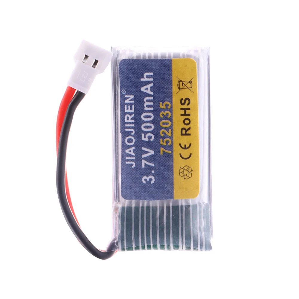 Batería Lipo de 3,7 V, 500mAh, 752035 con cargador para H107, H31, KY101, E33C, E33, RC Drone, helicóptero, piezas de repuesto, 3,7 V, 1S, XH2.54