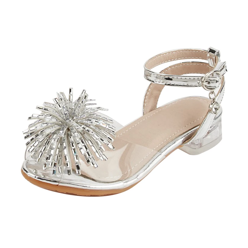 2026 Spring New Girls' High Heel Sandals Crystal Flower Fashion Baby Girls Elegant Princess Casual Party Performance Footwear