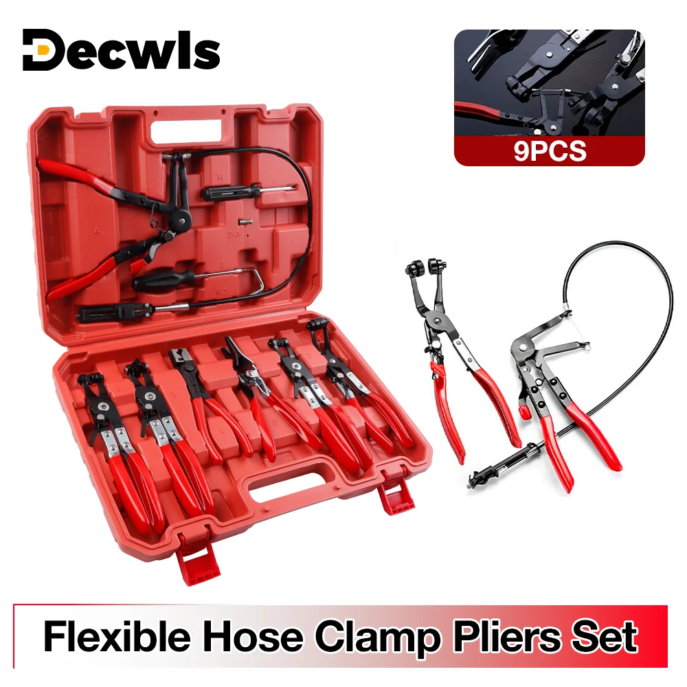

9PCS Universal Clamp Pliers Kit, Automotive Hose Clip Pliers Cable Clamp Removal, Installation Tool, For Fuel Oil And Water Hose