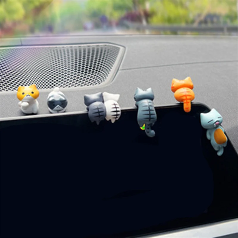 6Pcs Cute Mini Cartoon Cat Ornaments, Car Screen Edge Decoration, Cat Micro Landscape Model Cute Car Accessories Gifts