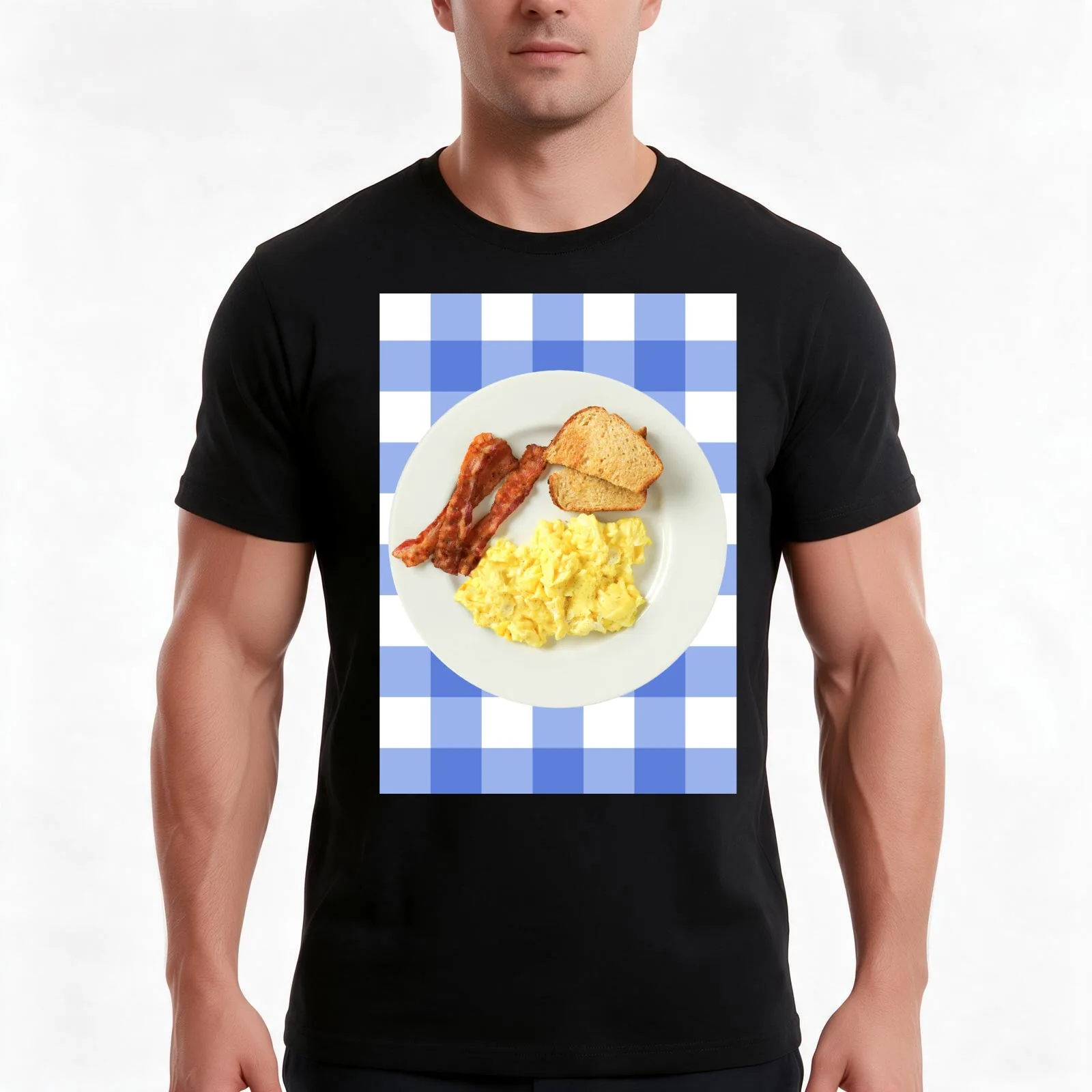 Breakfast Ron Swanson Poster Bacon Eggs And Toast T-Shirt, Summer Casual Cotton Tee, Oversized Streetwear Tops, Unisex Men Women