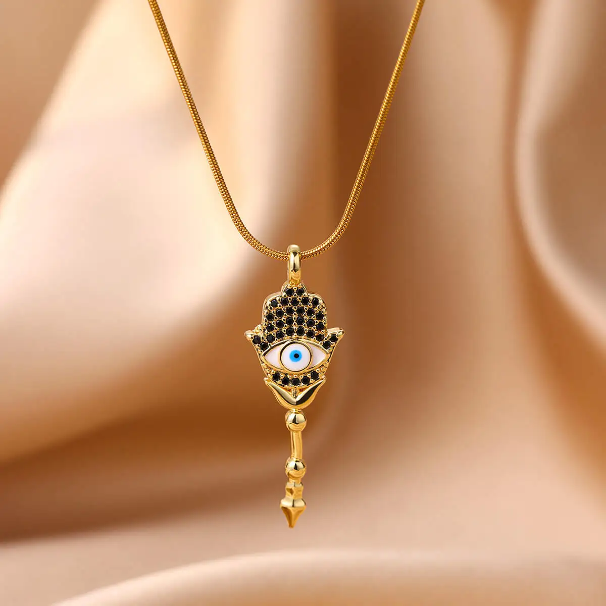 

Vintage Hasam Hand & Devil's Eye Necklaces for Women 18K Gold-plated Anti Fading Choker Religious Jewelry Party Accessories Gift