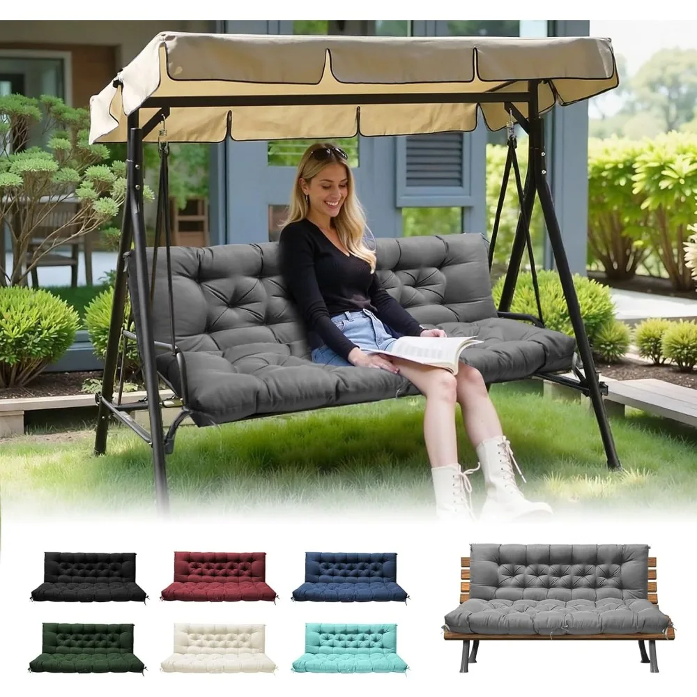 

Porch Swing Cushions, Waterproof Outdoor Swing Cushions for Patio Furniture with Backresk, 2-3 Seater Thickened Patio Swing Repl