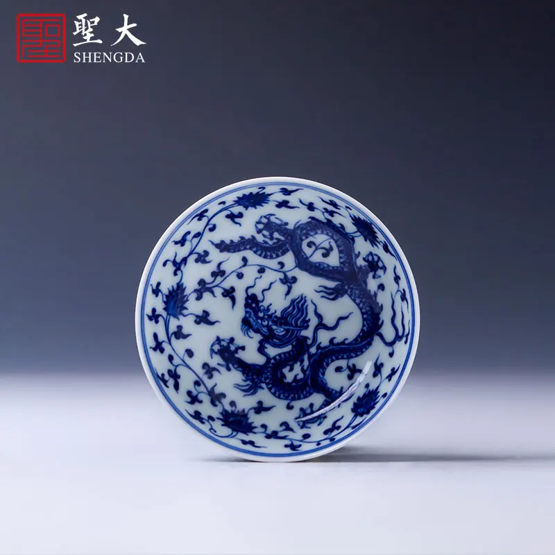 |flagship store Kung Fu tea cup tea cup blue and white tangled dragon pattern owner Zhan Jingdezhen handmade tea set