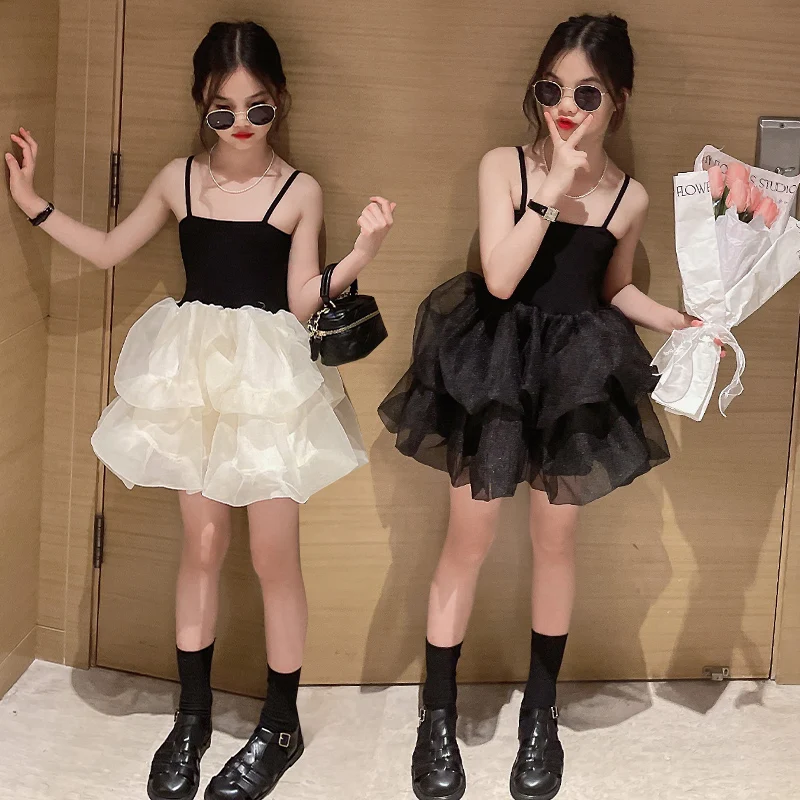 2022 New Sling Organza Girls Dresses Summer Vacation Children's Short Skirts Birthday Princess Dresses Luxury Party Dress Cheap