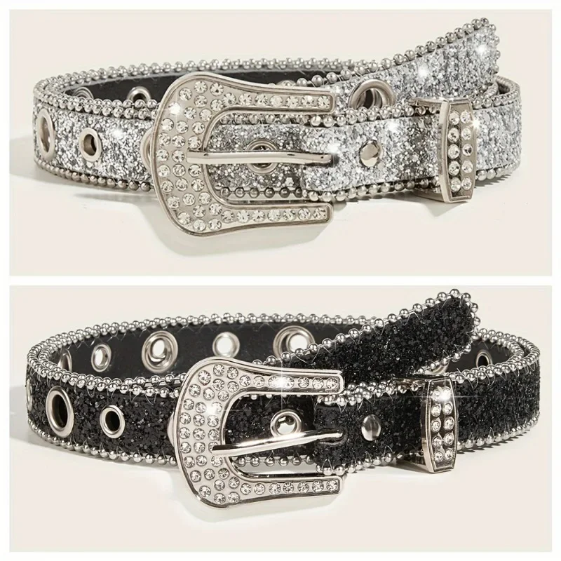 Daily Wear Women Belt PU Leather Rhinestone Studded for Club  display picture 3