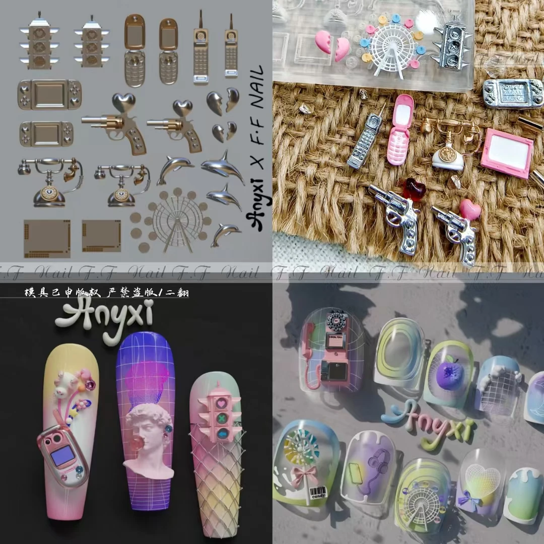 1pc Carousel Cat  Dessert Playground 3D Acrylic Nail Mold  Nail Art Decorations Silicone Nail Mould