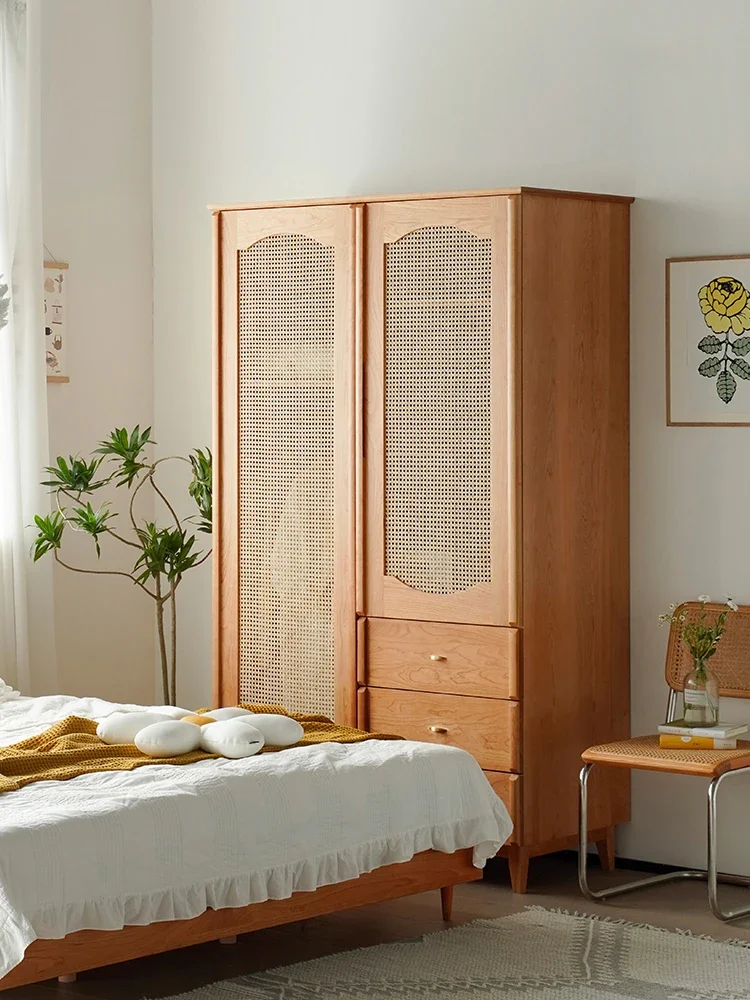 Japanese-Style Two-Door Solid Wood Wardrobe Bedroom and Household Clothes Storage Cabinet