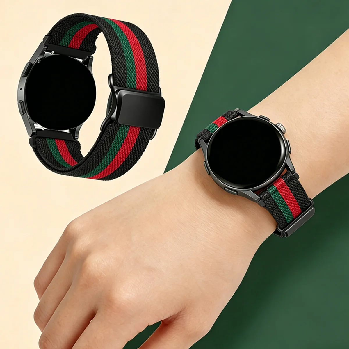 18/20/22 mm verstellbares elastisches Nylonband für Garmin Venu 4/3/2/Sq 2/Forerunner 255/265/245/955/Vivoactive 4/4S Sportband