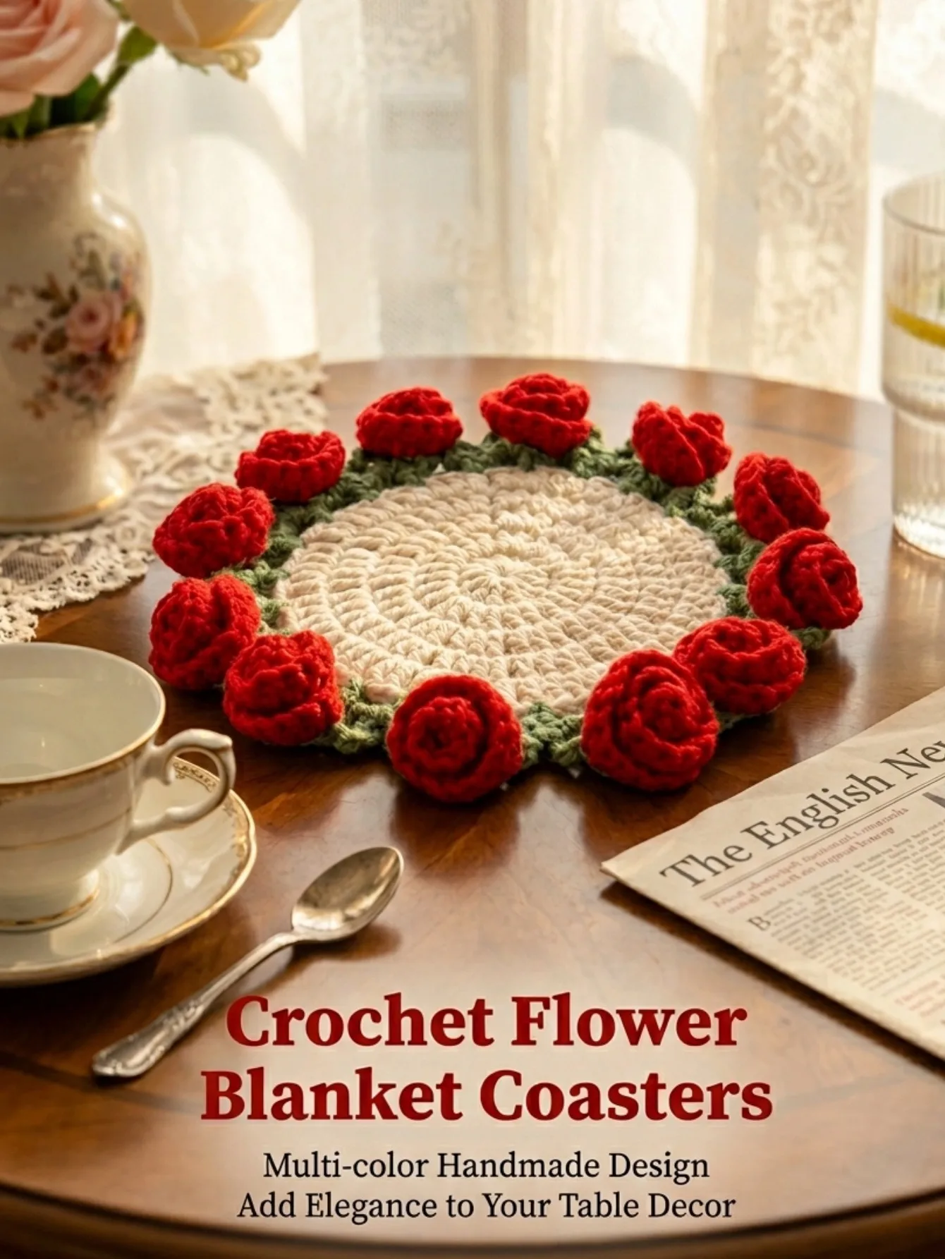 1pc Crochet Flower Blanket Coaster Handmade Crochet Flower Coasters Vintage Flower Pot Cup Mat Gift for Women Friends Mom