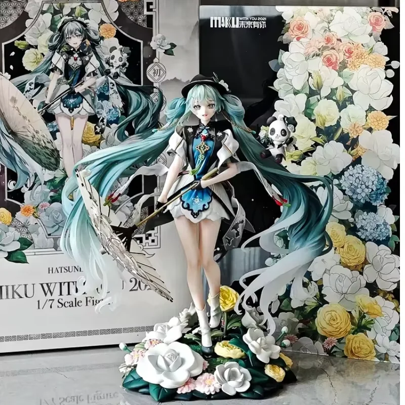 

In Stock Hatsune Miku Anime Pvc Action Figures Statues With Panda Umbrella Desk Decor Two Dimensional Collectible Kawaii Gifts