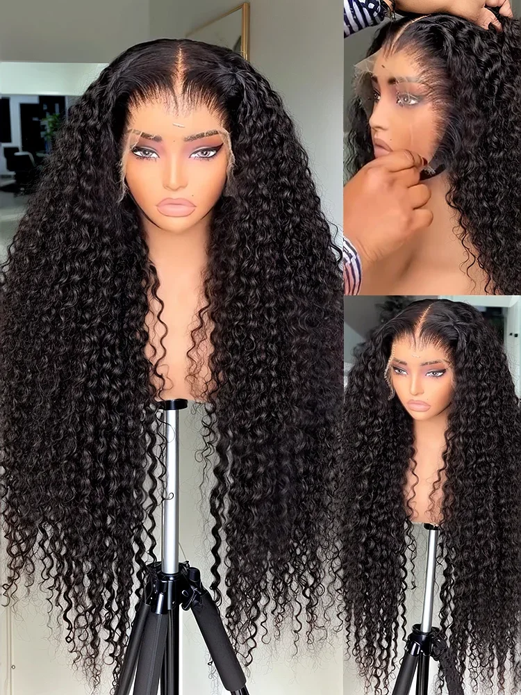 Natural Black Kinky Curly Soft Glueless 180Density 26Inch Long Deep Lace Front Wig For Women With Baby Hair Preplucked Daily