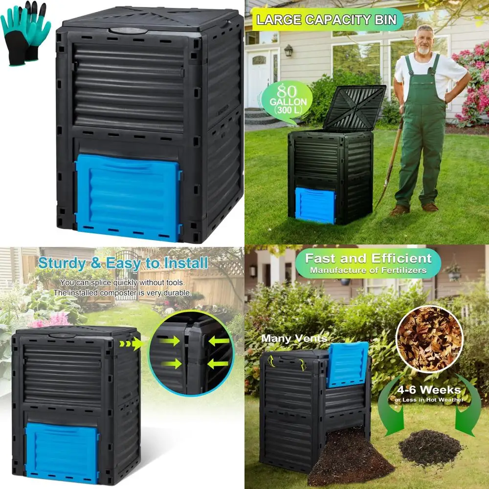 

Large 80 Gallon Outdoor Compost Bin, Easy Assembly, High-Ventilation, Fast Composting in PP Material