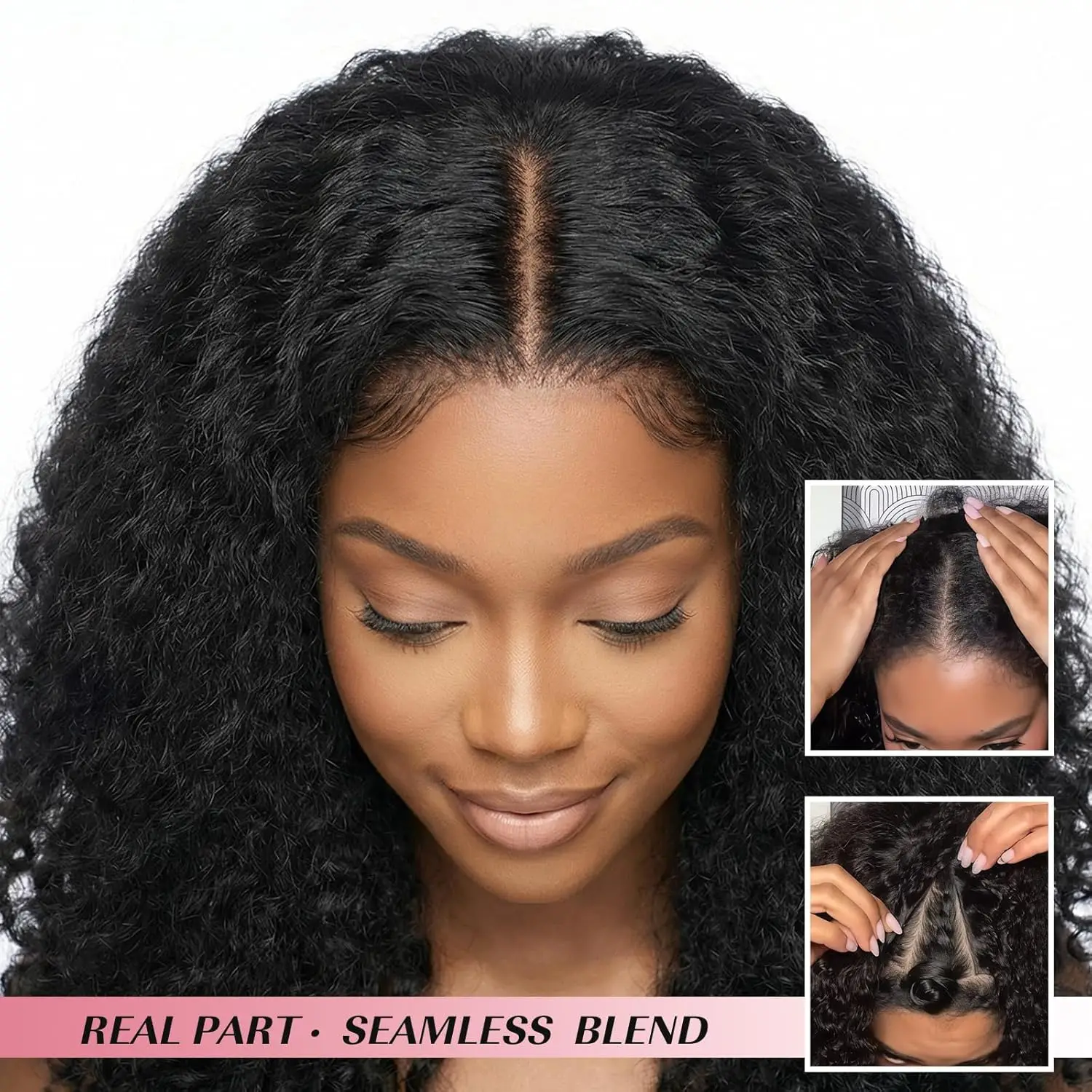 20 Inch Afro Curly Lace Front Wig Synthetic T Part HD Transparent Lace Blends Kinky Straight Curly Ends Voluminous Bouncy Hair