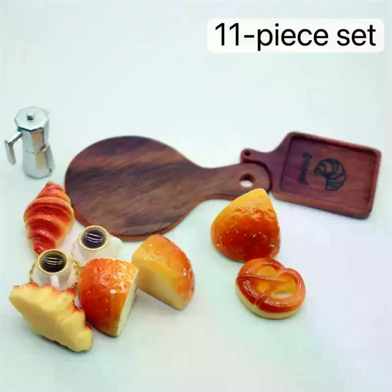 オーナメント キッズキッチン ごっこ遊び おもちゃ DIY アクセサリー ギフト かわいい ドールハウス ミニチュア コーヒー パン 朝食 11点セット モデル