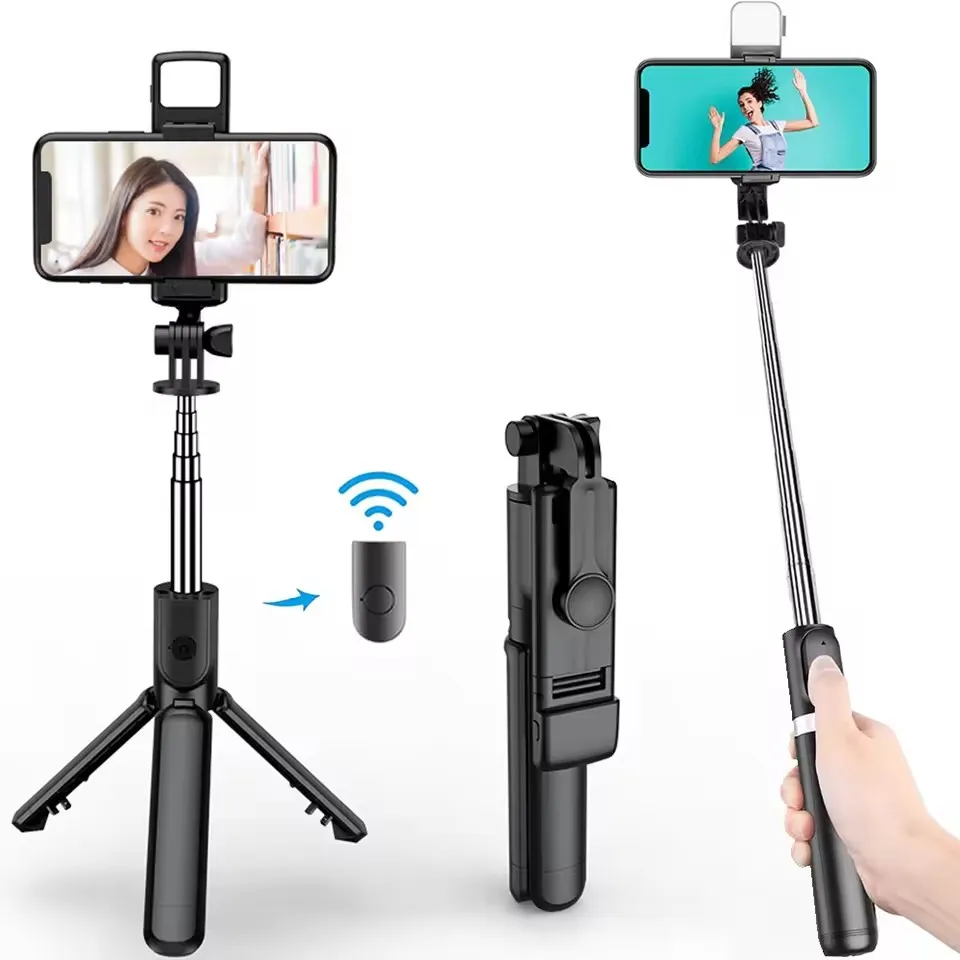 New 3 In 1 Wireless Selfie Mobile phone holder With Fill Light Bluetooth Shutter Remote Control tripod Portable Foldable Monopod