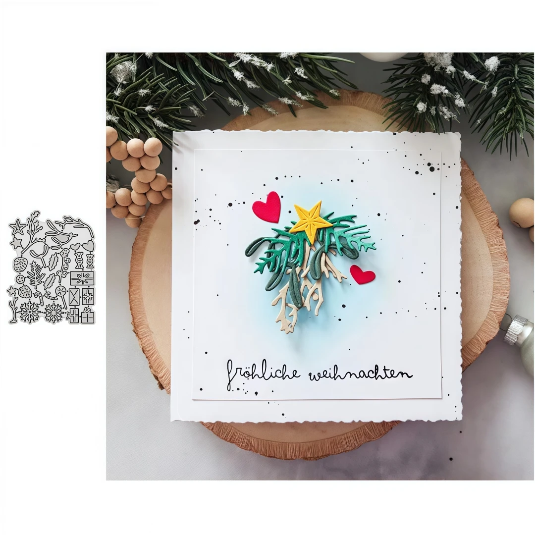 Neuer Mini-Stern, Stechpalmenblatt, Tannenzapfen, Geschenk und Schneeflocken-Stanzformen aus Metall für die Herstellung von Weihnachtskarten, Scrapbooking