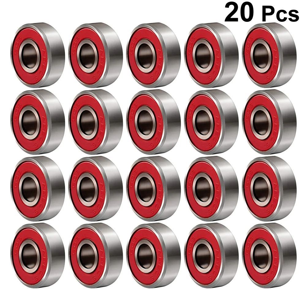 

20pcs 608 2 Inline Roller Skate Wheel Bearing Anti-rust Skateboard Wheel Bearing Sealed -9 (Red)