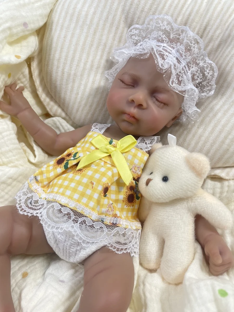 

13 Inch Full Silicone Reborn Baby Luna Dark Skin Lifelike Solid Silicone Flexible Elastic Soft Body Washable Girl Christmas Gift