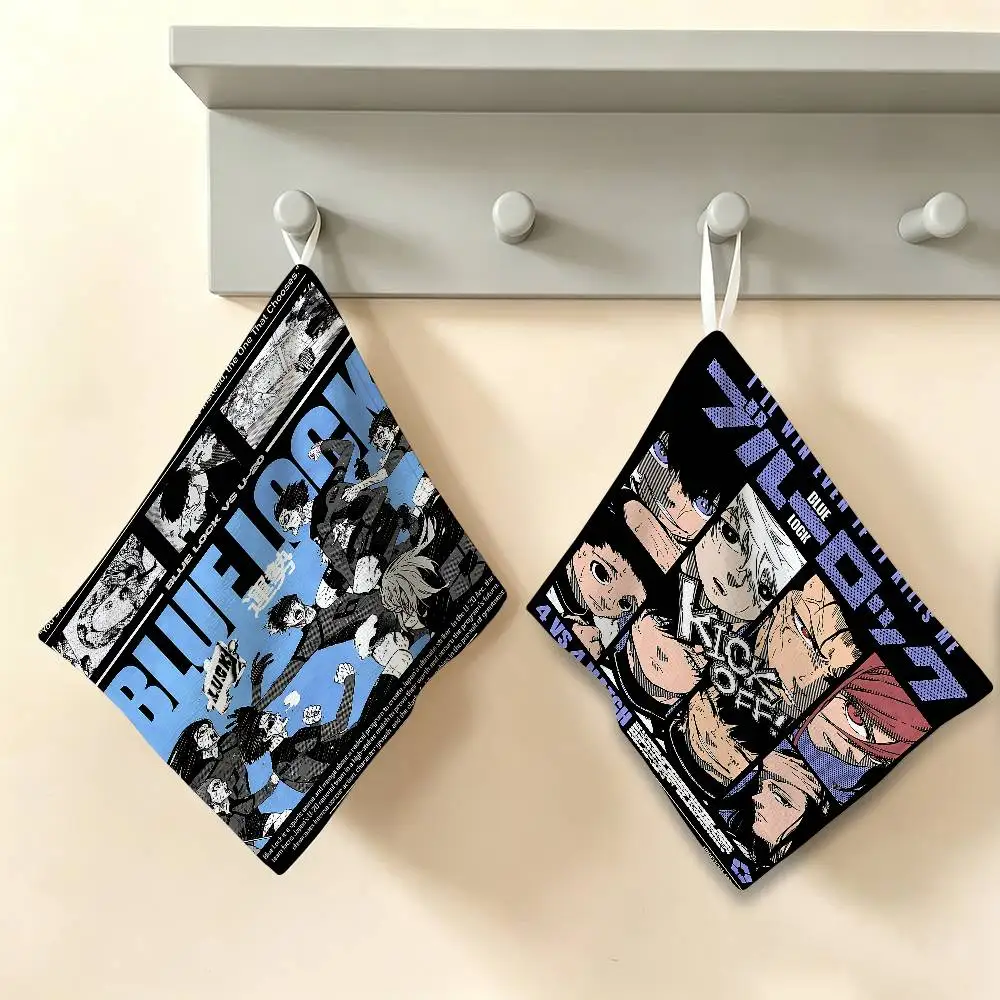 Blue Lock Anime Multi-scene Polyester Cotton Towel, Hanging Hand Wiping Cloth for Kitchen Bathroom Hotel