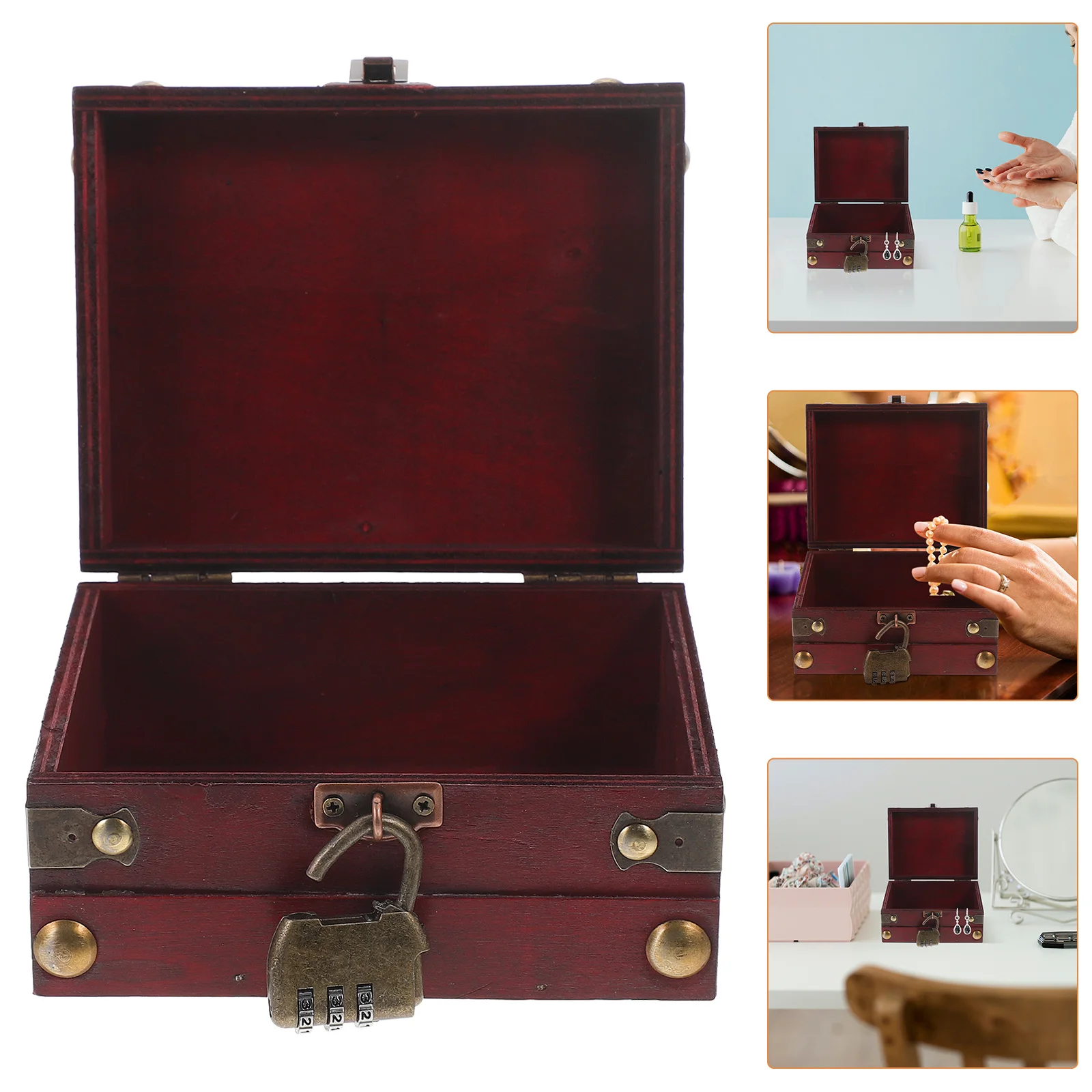 

Elegant Vintage-Style Wooden Treasure Box Spacious Jewelry Organizer with Lock Security Small Treasure Chest Vintage Trinket Box