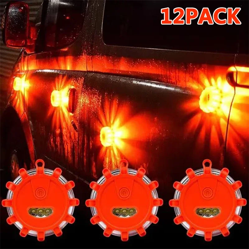 

1/2/3/4/6/8/10/12Pcs LED Warning Light Built-in Battery 9Mode Safety Flare Dash Emergency Flashing Lamp Portable Strobe Light