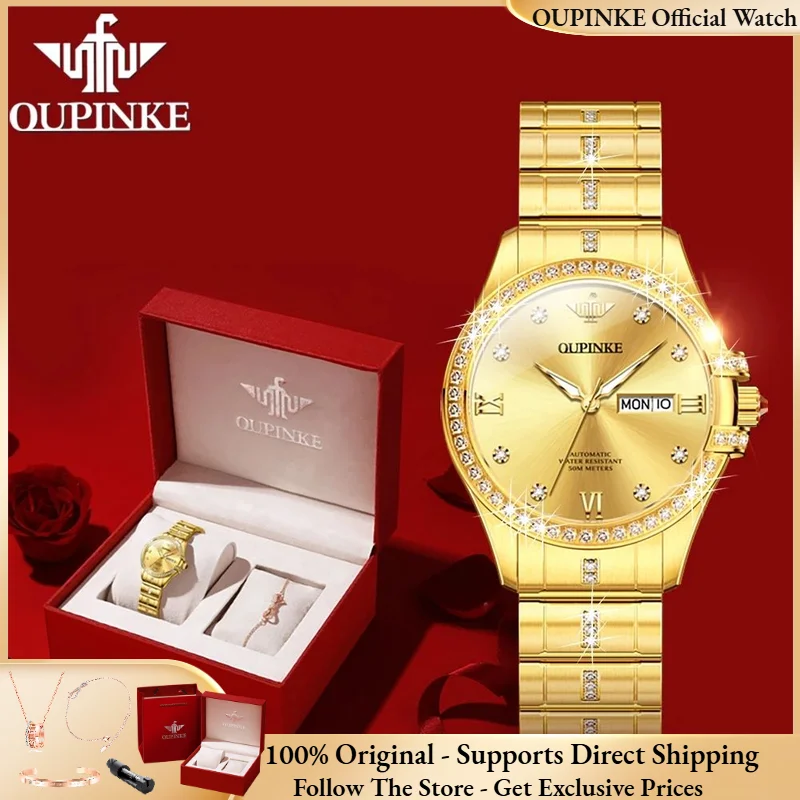 

OUPINKE 3195 Original Top Imported Movement Women Watch Luxury Diamond Waterproof Dual Calendar Automatic Mechanical Women Watch