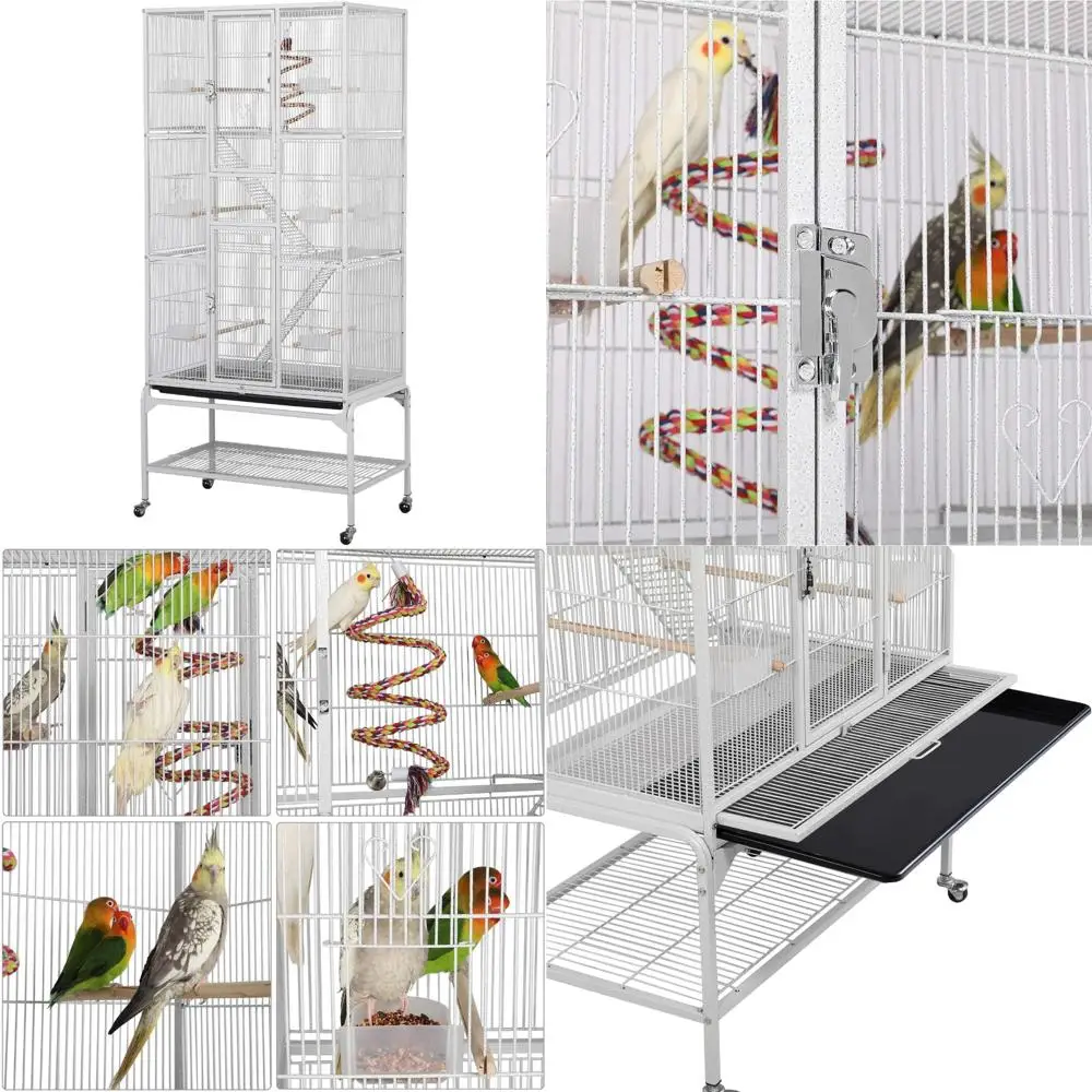 

69-дюймовая большая металлическая клетка для птиц со съемной подставкой для попугаев, корелл, конусов и попугаев среднего размера.