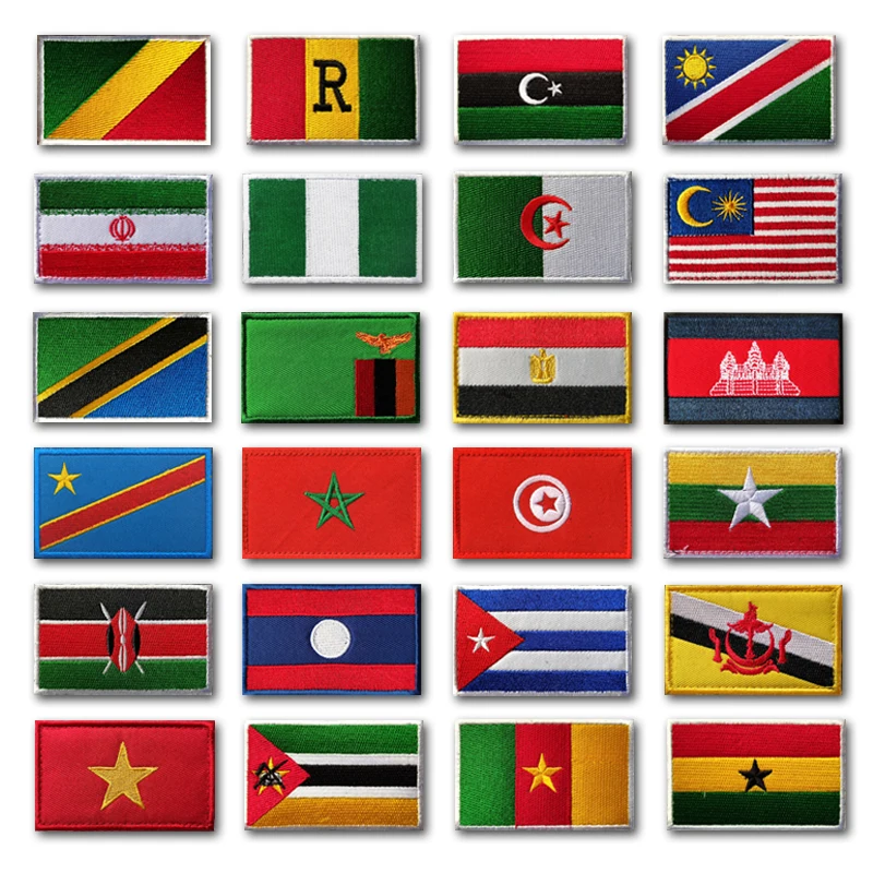 Africa country Morocco Flag Badge Embroidered Army Military Tactical Hook Loop Patches Cloth Stickers Shoulder Emblem Applique