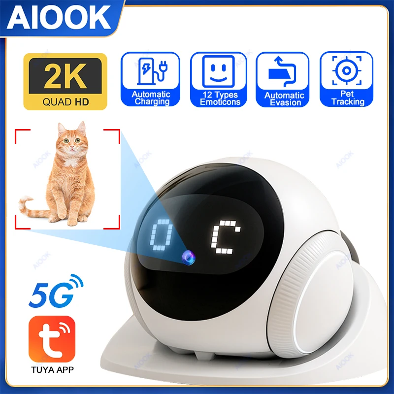 

AIOOK Automatic Charging Robot Camera HD 2K 5G WIFI IP Camera Pet Mobile Tracking Night Vision CCTV Remote View TUYA APP Camera