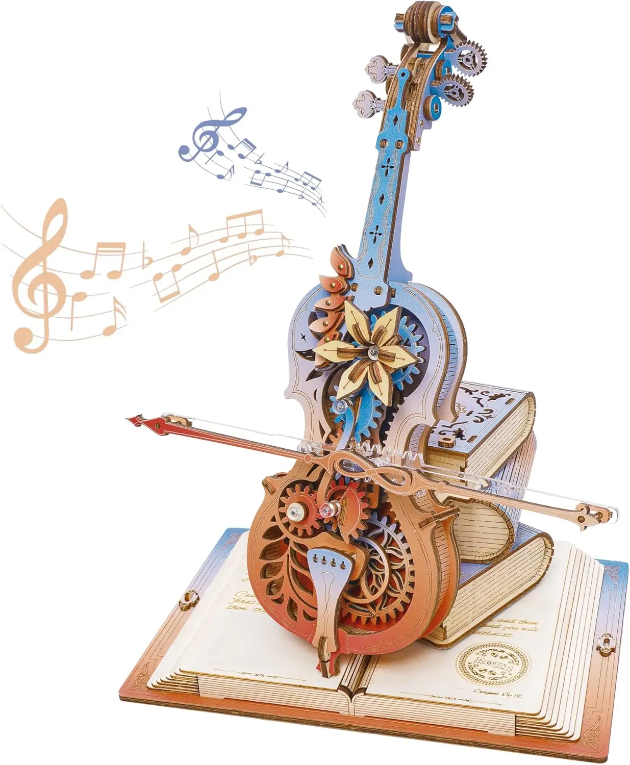ROKR Wooden 3D Puzzle Music Box - Magic Cello Automatic Playing Mechanical Model Building Kit for Desktop Decor Holiday Gift for Adults Teens