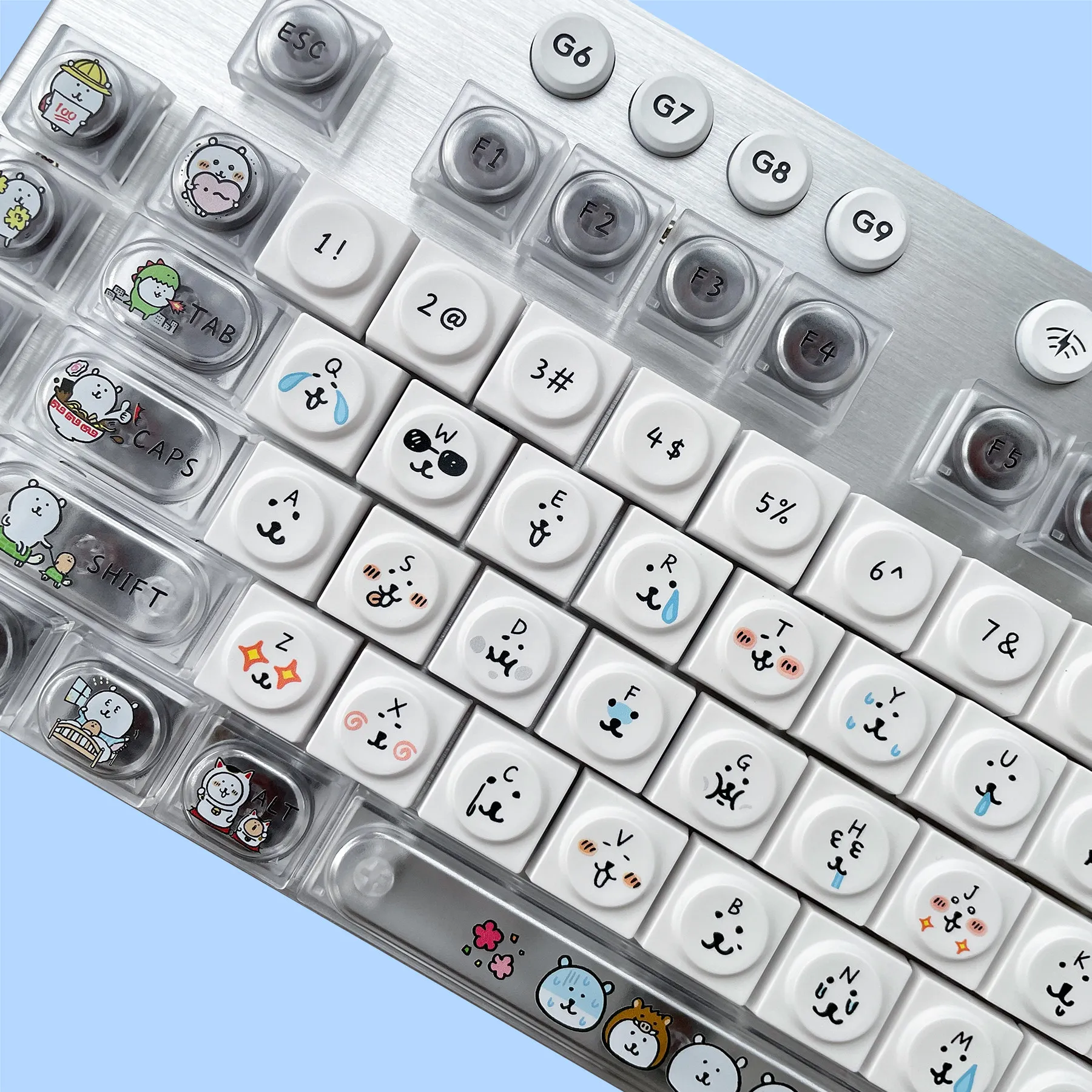 Self Deprecating Bear Keycaps for MX Mechanical Keyboard Custom,Low Profile,G915X,Cute White Bear Kawaii PBT Key Caps