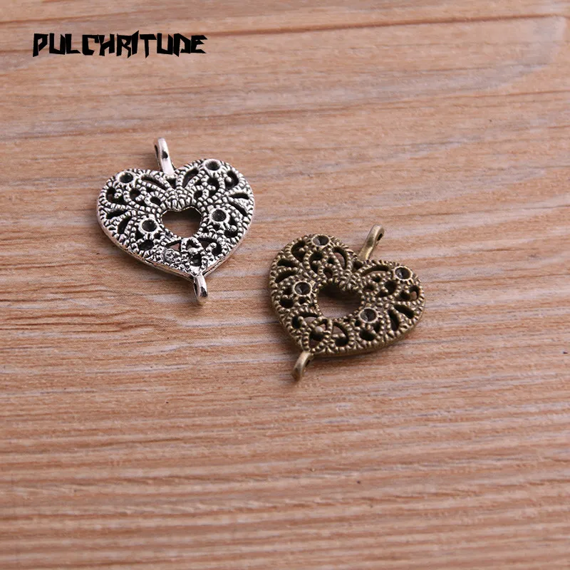 12pcs 19*23mm Two Color Zinc Alloy Necklace Charm Women Jewelry Fashion DIY Hollow Heart Connector Pendant Necklace