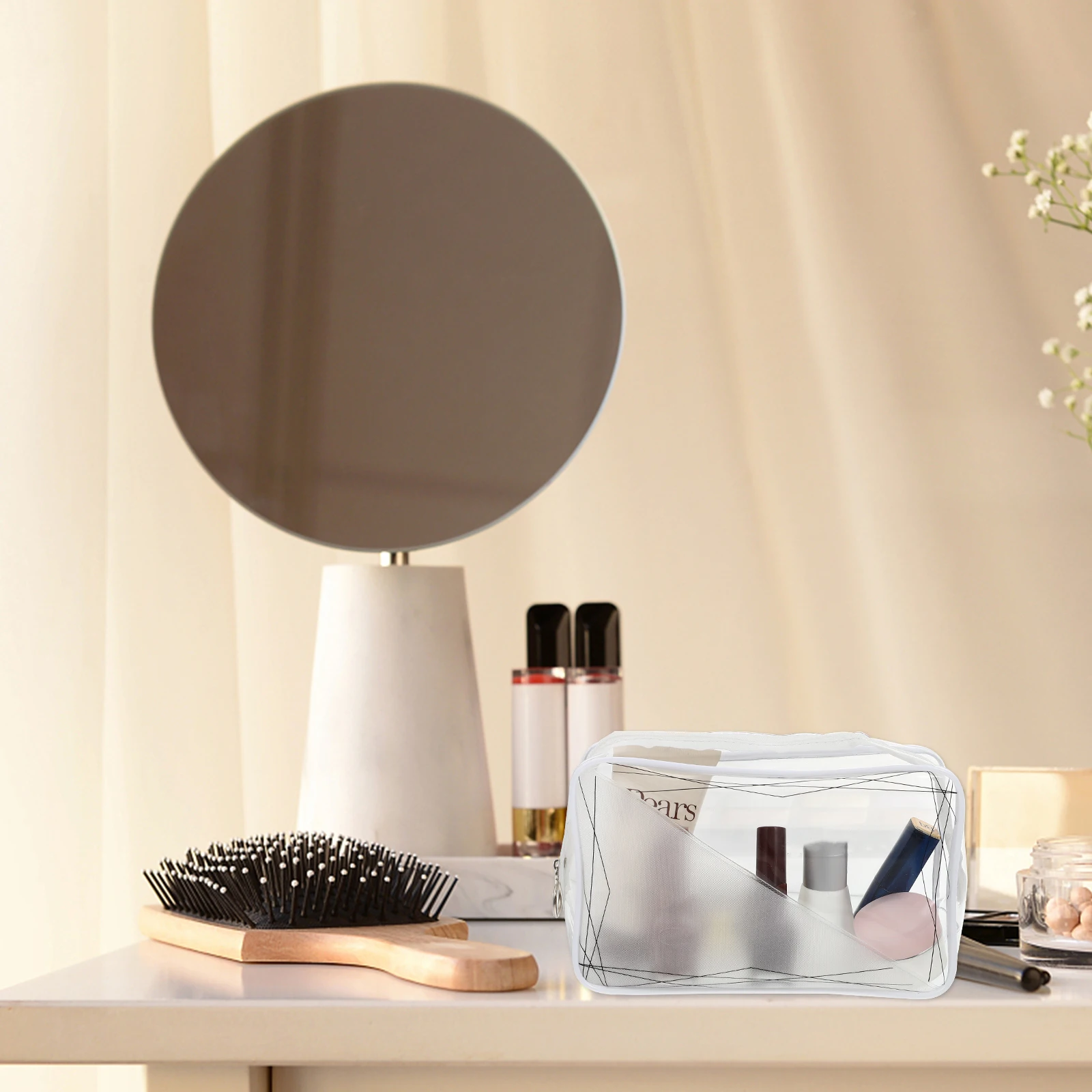 

Transparent PVC Bag White Travel Toiletry Pouch Waterproof Dustproof Makeup ganizer Storage Large Space Sturdy Zipper