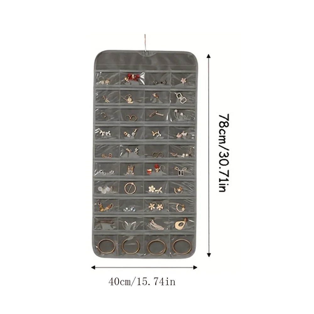 1/80 Large Pockets Double-Sided Hanging Jewelry Display Storage Bag Non-Woven Fabric Foldable Ring Necklace Bracelet Bag