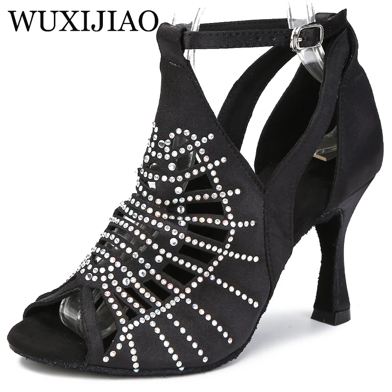 WUXIJIAO New dance shoes ballroom latin dance shoes women with rhinestones salsa tango shoes blue women\'s wedding shoes