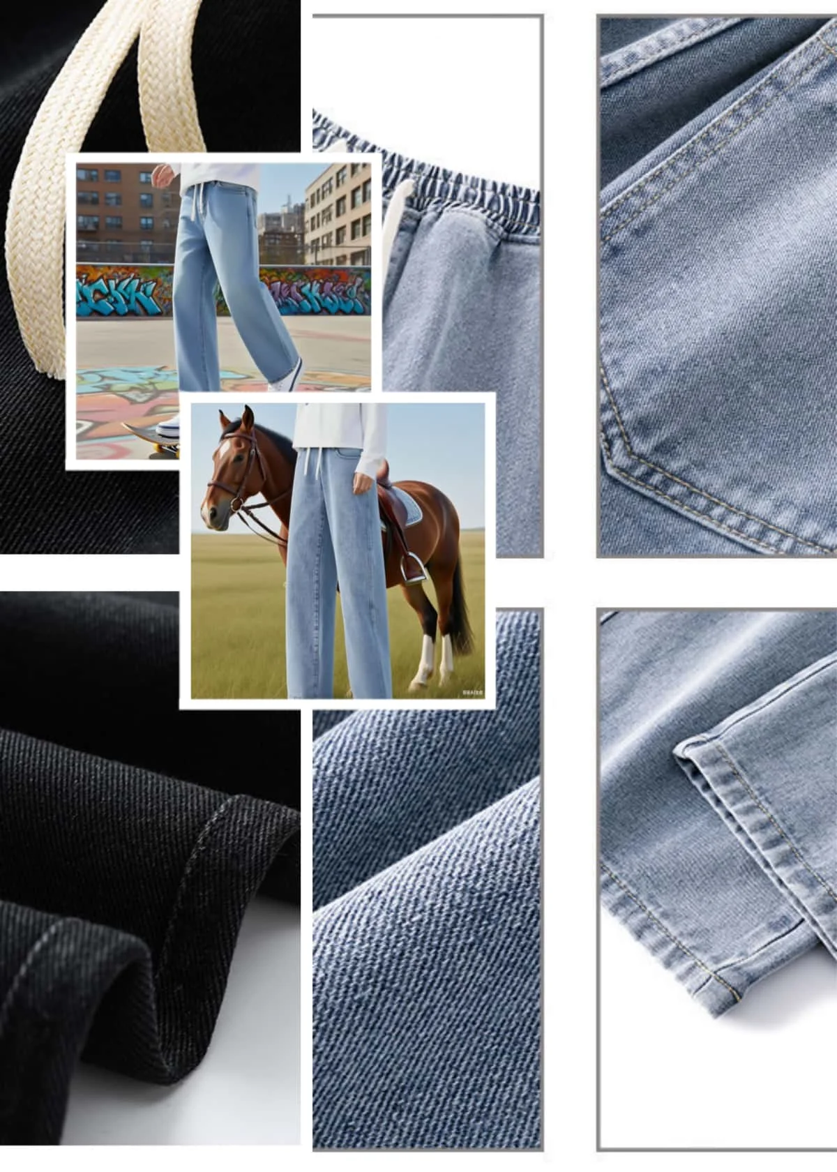 

2025 New Streetwear Loose Jeans Men Korean Style Fashion Loose Straight Wide Leg Pants Men's Brand Clothing Black Light Blue