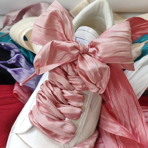 Cordones de hilo con volantes y lazo de mariposa ensanchado de 5cm, cordones anchos de lazo grande de seda plana, zapatos informales blancos de belleza de tendencia, cordones, envío directo