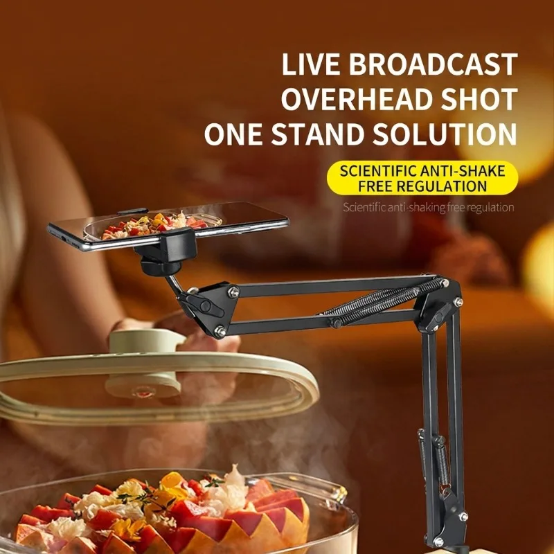 

Metal Gooseneck Phone Stand for Live Streaming, Bedside Tablet Holder with Sturdy Clamp, Adjustable Arm for Video Recording