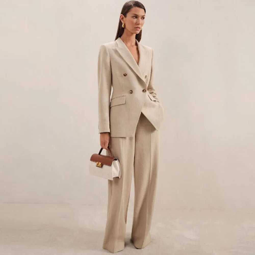 

High Quality Women Suit Double Breasted Peak Lapel 2 Piece Jacket Pants Blazer Set Pretty Offcie Lady Slim Fit Female Clothing