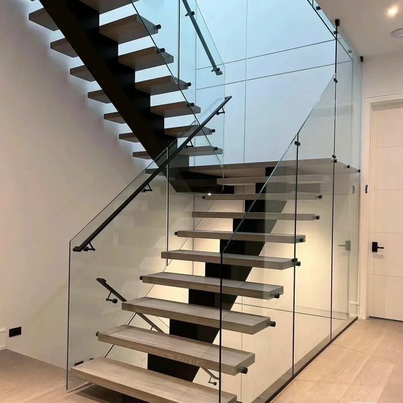 custom.Modern Staircase Frame with Natural Wooden Steps, Easy to Install Indoor/outdoor Stairs, Suitable Living Rooms,