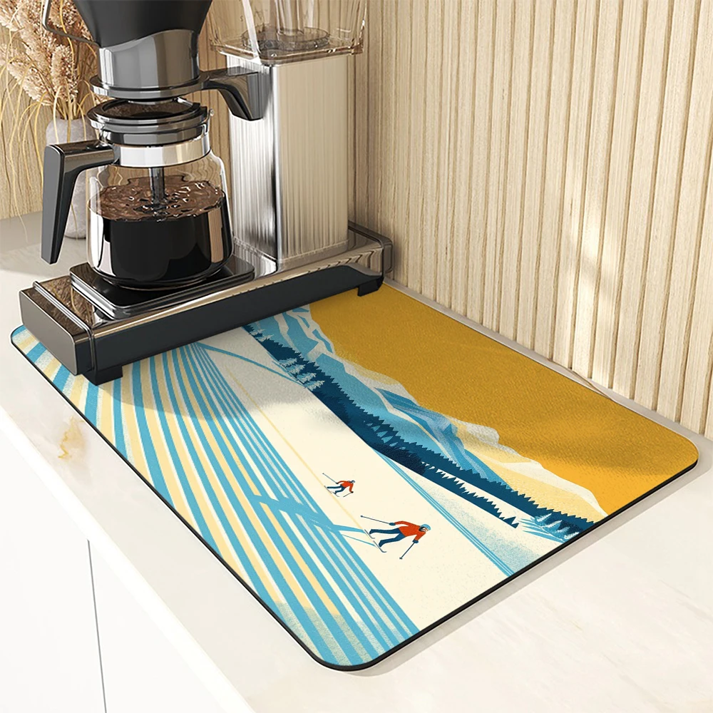 Absorbent Anti-slip Coffee Dish Mats Snow Skiing Large Kitchen Absorbent Draining Mat Drying Mat Quick Dry Bathroom Drain Pad