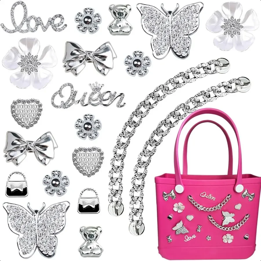 

Charms for Bogg BagPearls Butterfly Flowers and Chain for Bogg Bag Accories Charms 20 pcs