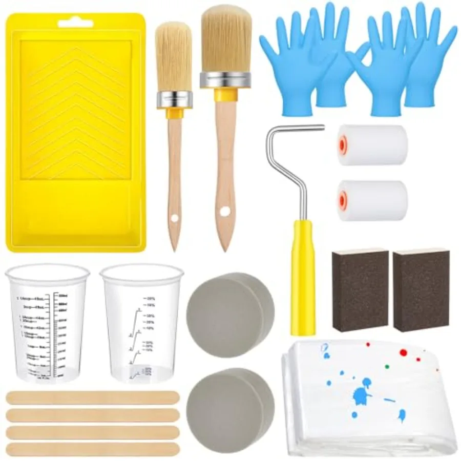 

【Spot goods】LemonRoad 20 Pieces Paint Brush and Roller Set Cabinet Furniture Painting Supplies Sponge Tray Liner Nitrile Gloves