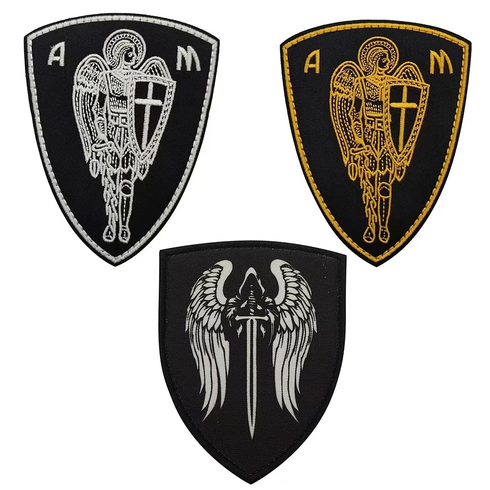 Parche Táctico de Espada y Alas del Arcángel, Parches Bordados del Arcángel Miguel con Gancho y Bucle, Adhesivos para Mochilas y Brazaletes del Ejército