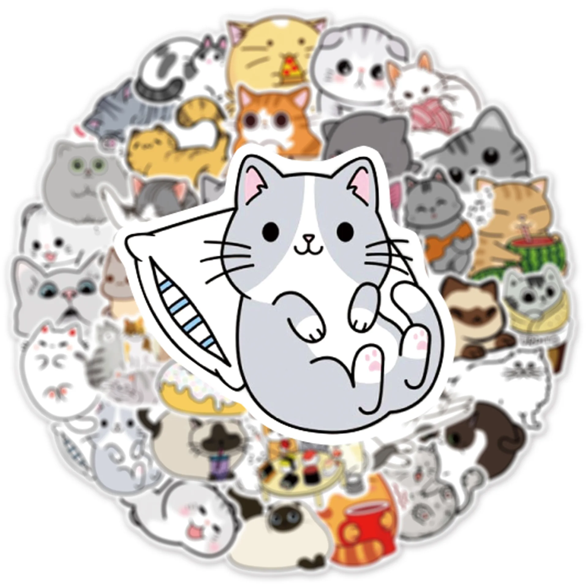 10/30/50pcs Cartoon Cute Funny Cat Graffiti Stickers Kawaii Animal Kids Toys Luggage Guitar Car Waterproof Pvc Decal Stickers