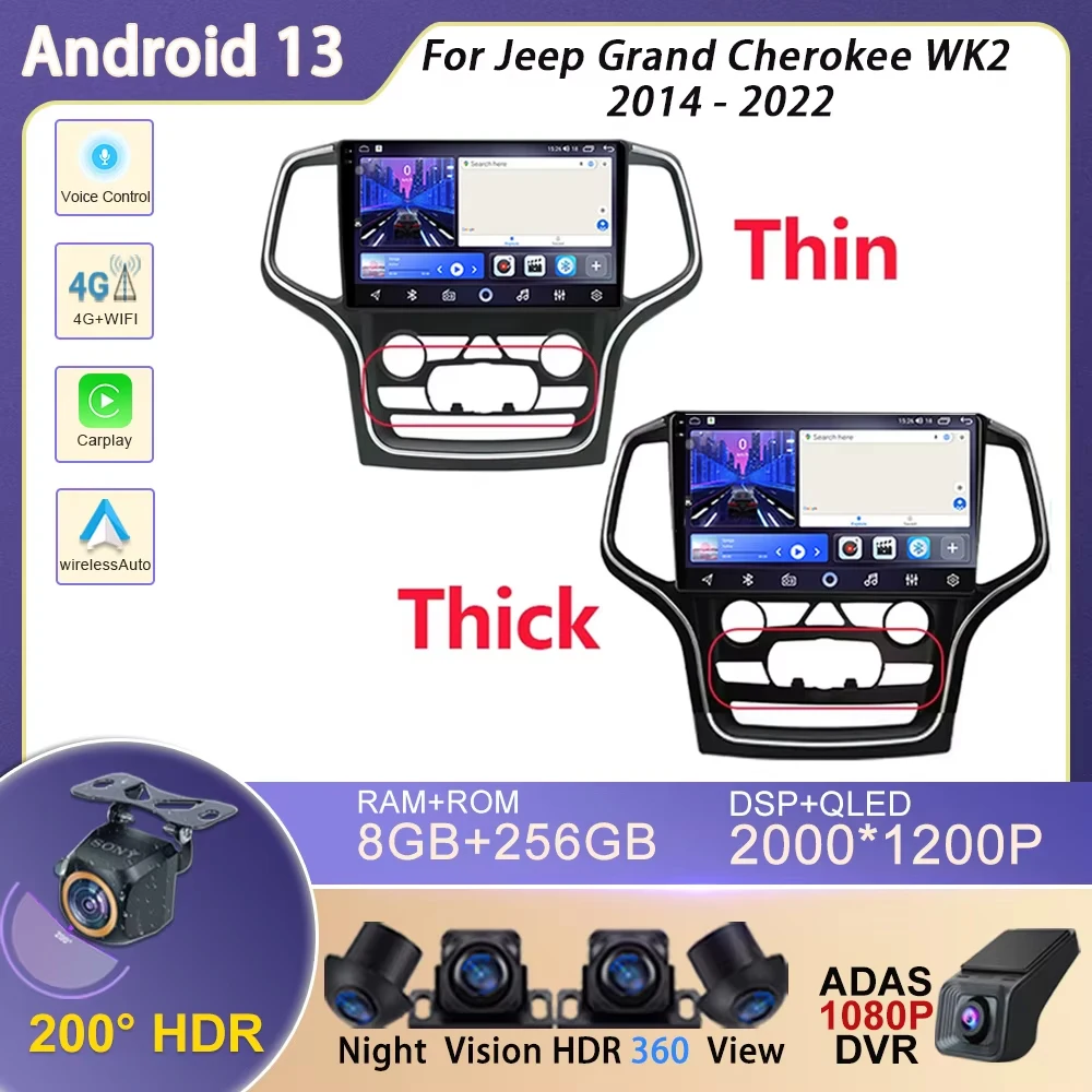 

For Jeep Grand Cherokee WK2 2014 - 2022 Car Radio Navigation GPS Multimedia Player Android Auto Stereo Bluetooth 5G Wifi No 2din