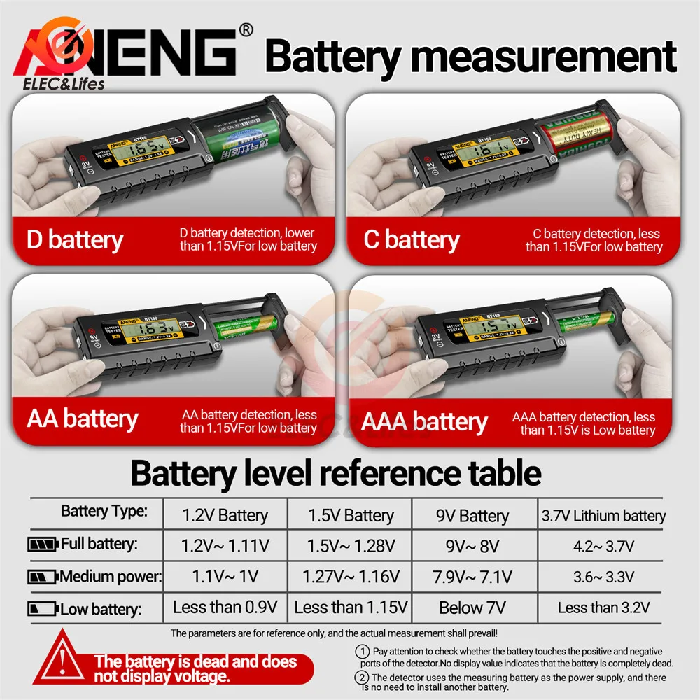 BT167/BT169 1.2-3/9V 1.2-4.8/9V Battery Level Indicator Lithium Battery Lithium Iron Battery Capacity Display Tester